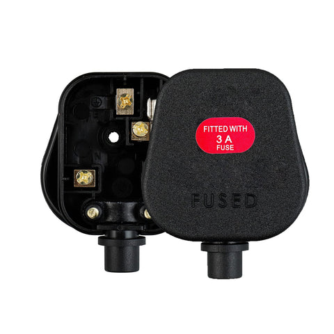 3A Fused Mains Plug with Cord Grip Black Pack of 2