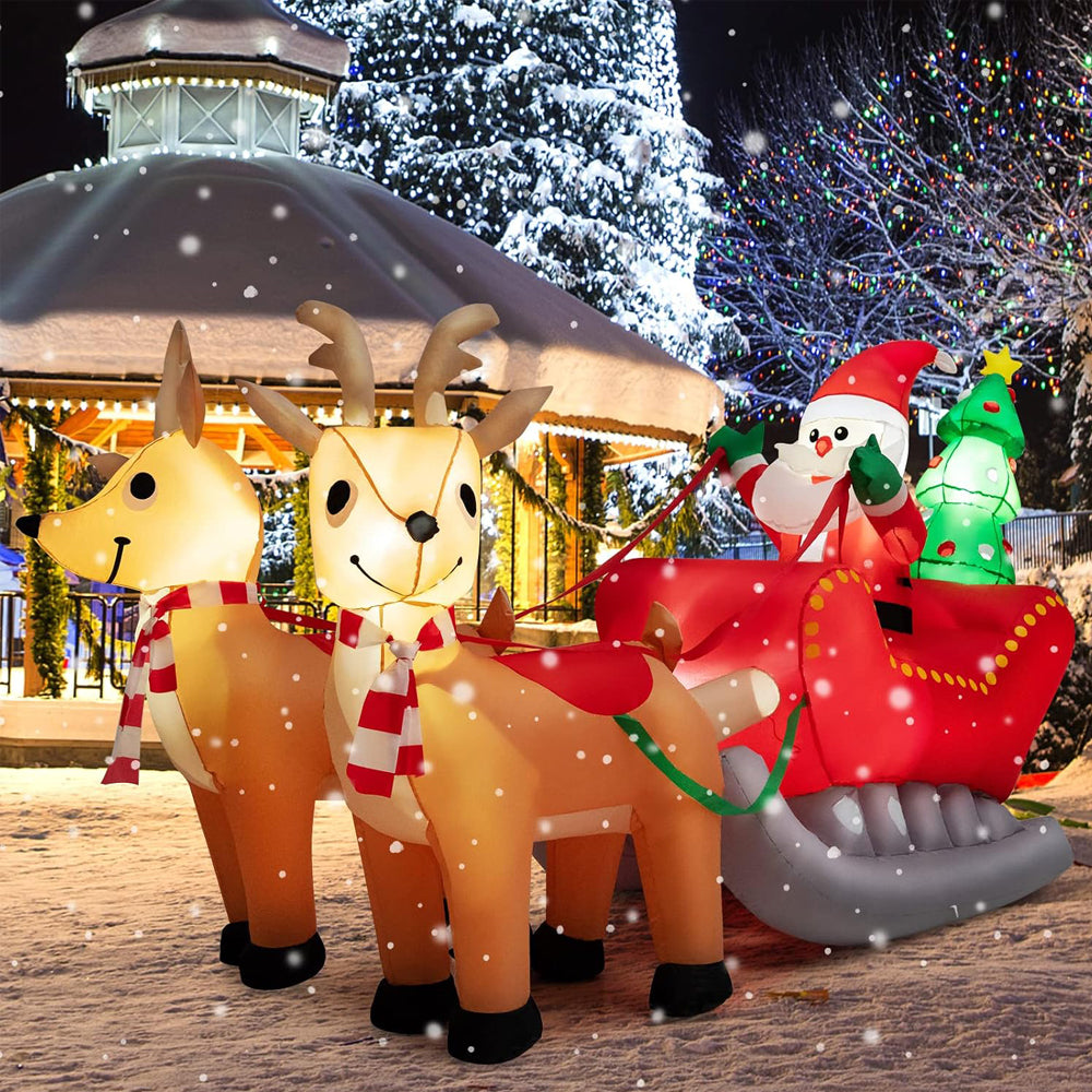 COSTWAY Inflatable Christmas Santa Claus with Truck & LED Lights – Self-Inflating Xmas Decoration for Indoor Outdoor Garden