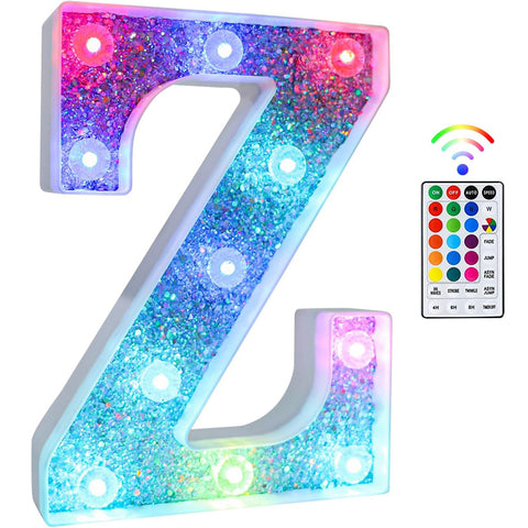 Z Style Color Changing LED Letter Light, Glitter Marquee Lamp with 18 Colors, Remote Controlled, Battery Powered Decorative Letter Light for Party, Wedding, Birthday and Home Decor