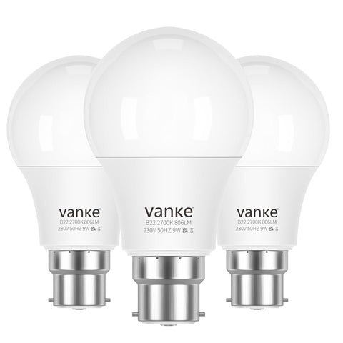 Vanke B22 LED Bulb 60W Equivalent Warm White 3-Pack