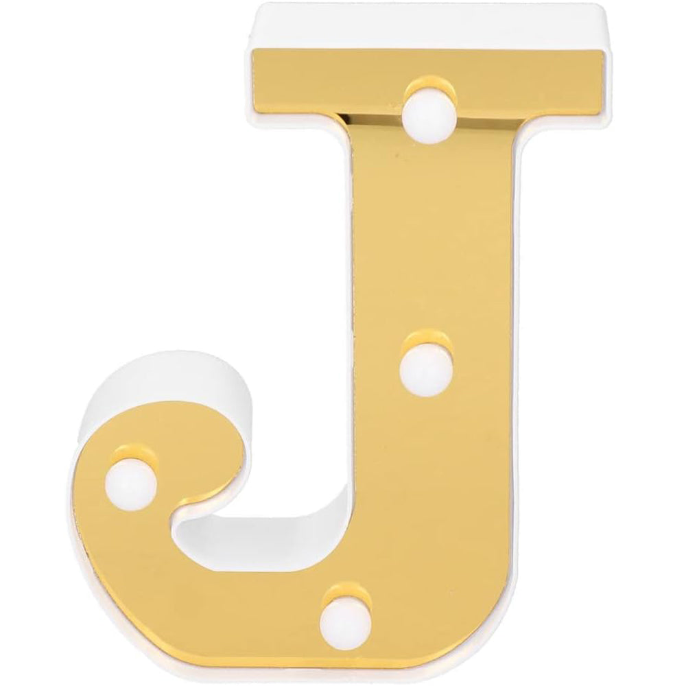 Gold LED Alphabet Letter Light J Warm White Battery Decorative Lamp UK