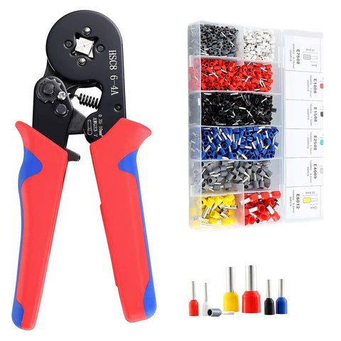 Hibisaws Ferrule Crimping Tool Kit Self-Adjustable Ratchet Bootlace Crimper Plier Set with 1250 Wire End Ferrule Connectors Multi Colour