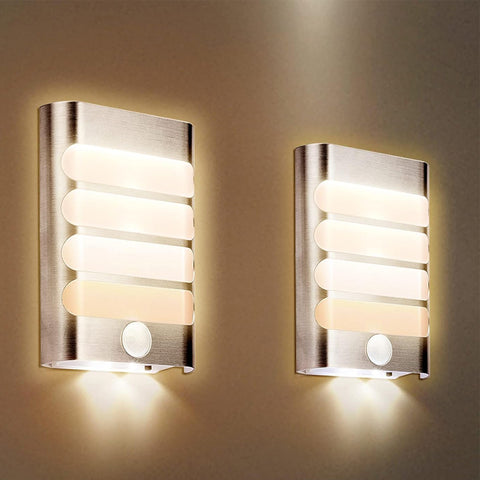 Indoor Motion Sensor Wall Lamp (2-Pack), Warm White LED Stick-on Anywhere Security Lights for Stair,Kitchen,Bathroom,Laundry Room,Hallway,Closet
