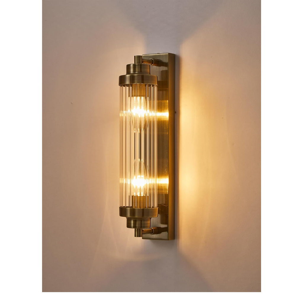 2-Light Antique Brass Wall Sconce with Glass Shades