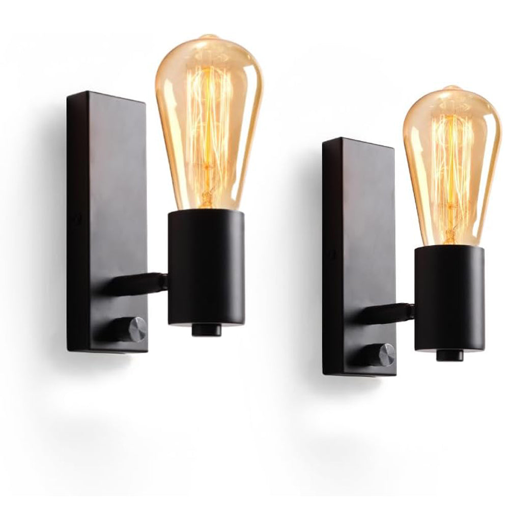Black Dimmable Industrial Wall Lights with Switch 2 Pack