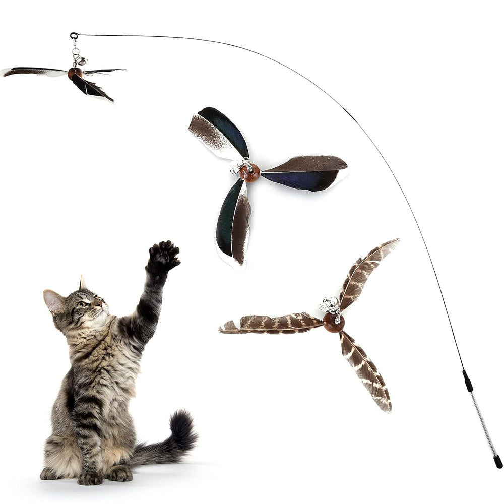 Cat Feather Propeller Wand with 2 Refills – Interactive Kitten Toy
