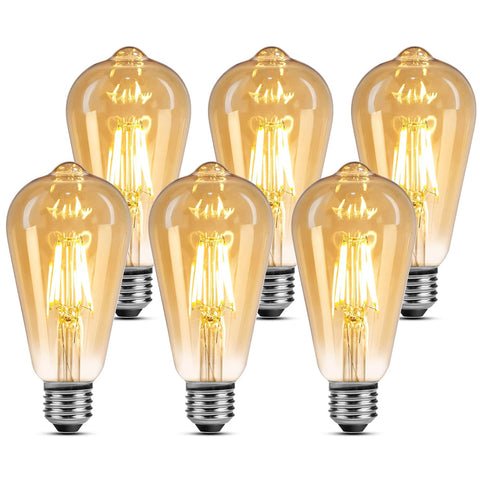 E27 Vintage LED Filament Bulb ST64 4W Warm White 6 Pack