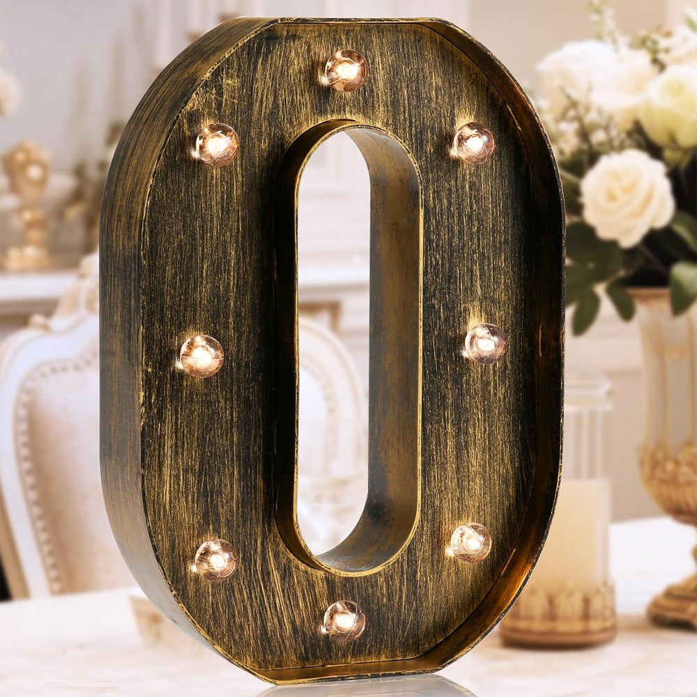 Golden Black LED Marquee Letter O – Vintage Industrial Style Light Sign