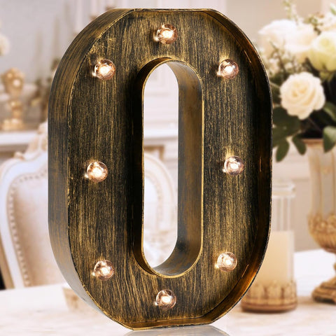 Golden Black LED Marquee Letter O – Vintage Industrial Style Light Sign