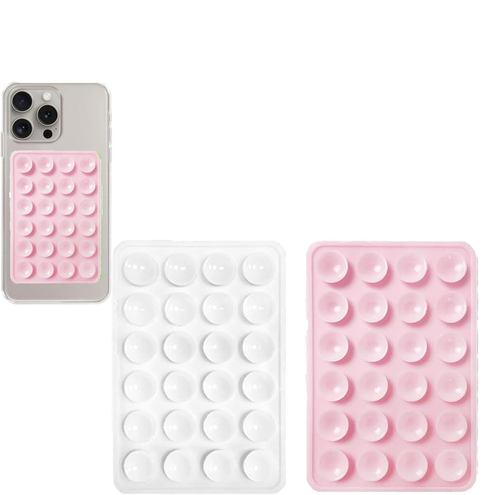 Leeneen 2PCS Silicone Suction Phone Case Mount – White & Light Pink