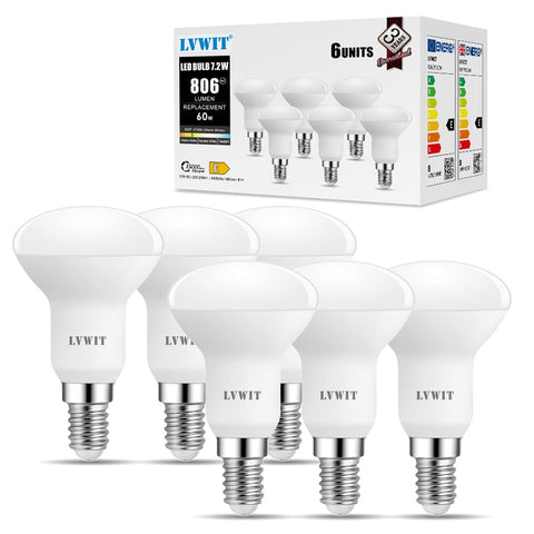 E14 LED Spotlight Bulbs 7.2W R50 Warm White 6 Pack
