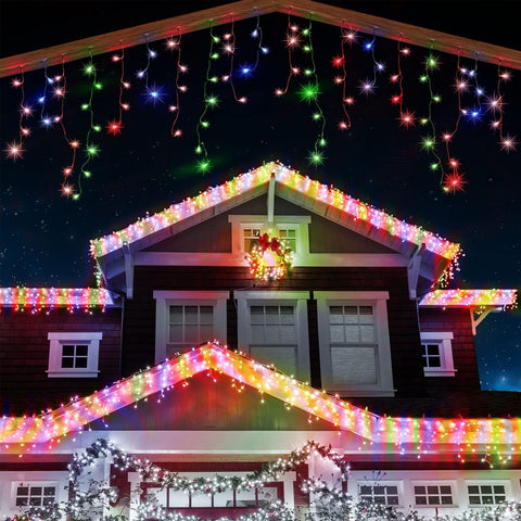 220 LED Multicolour Icicle Christmas Lights – 7.5m Outdoor & Indoor Fairy String Lights with Timer | Mains Powered, Green Cable for Garden, Party & Bedroom Decor