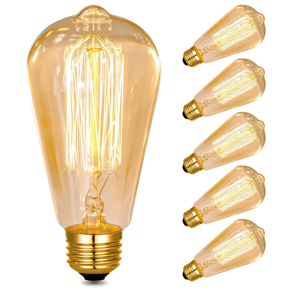 E27 Vintage Edison Bulb 40W Dimmable Warm White Pack of 6