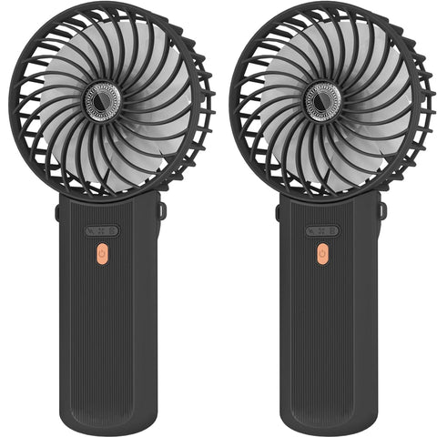 Portable Handheld Fan 2 Pieces, USB Rechargeable Mini Fan, 3 in 1 Folding Table Fan, 4 Speeds and 5.5-16 Hours of Work, for Travel, Office, Home and Outdoor-Black