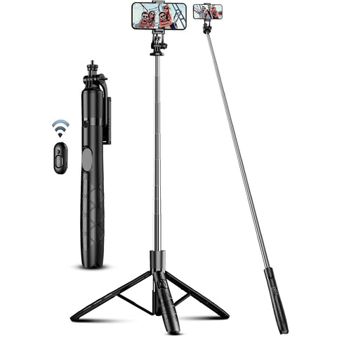 71" Phone Tripod & Selfie Stick with Remote, 360° Rotation for iPhone Android Black