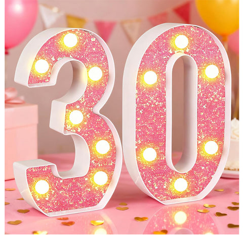 Pink LED Marquee Number 30 Light Sequin Birthday Party Decoration