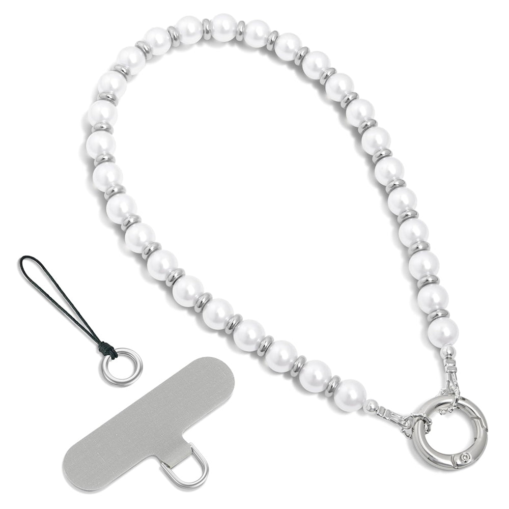 Pearl Phone Charm Beaded Strap with Keychain for Women