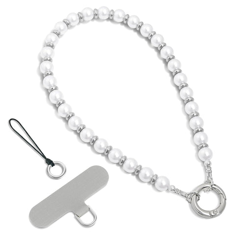 Pearl Phone Charm Beaded Strap with Keychain for Women