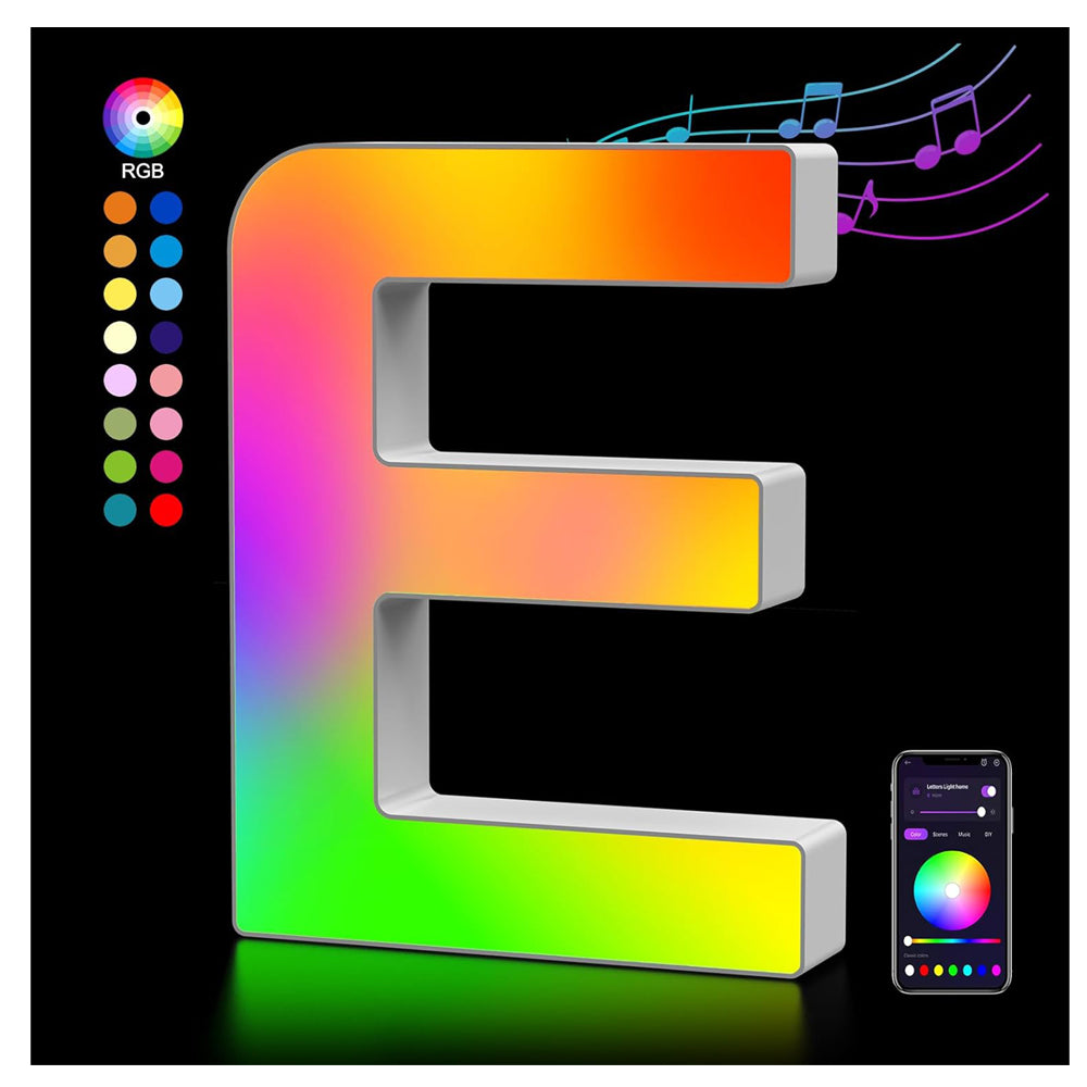 Light Up Letters USB Powered, LED Letter Lights Color Changing Alphabet Sign Gifts for Girls Women Party Birthday Decorations, APP Control, Night Light Christmas Valentine Wall Table Decor - E