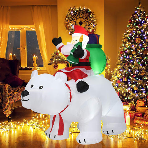 COSTWAY Inflatable Santa Claus with LED Lights, Self-Inflating Blow Up Christmas Decoration for Indoor Outdoor Yard