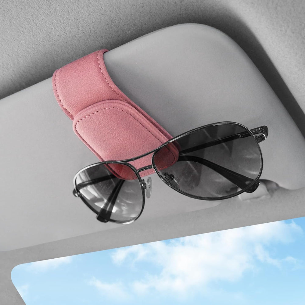 Car Magnetic Leather Sunglasses Holder for Visor (Pink)