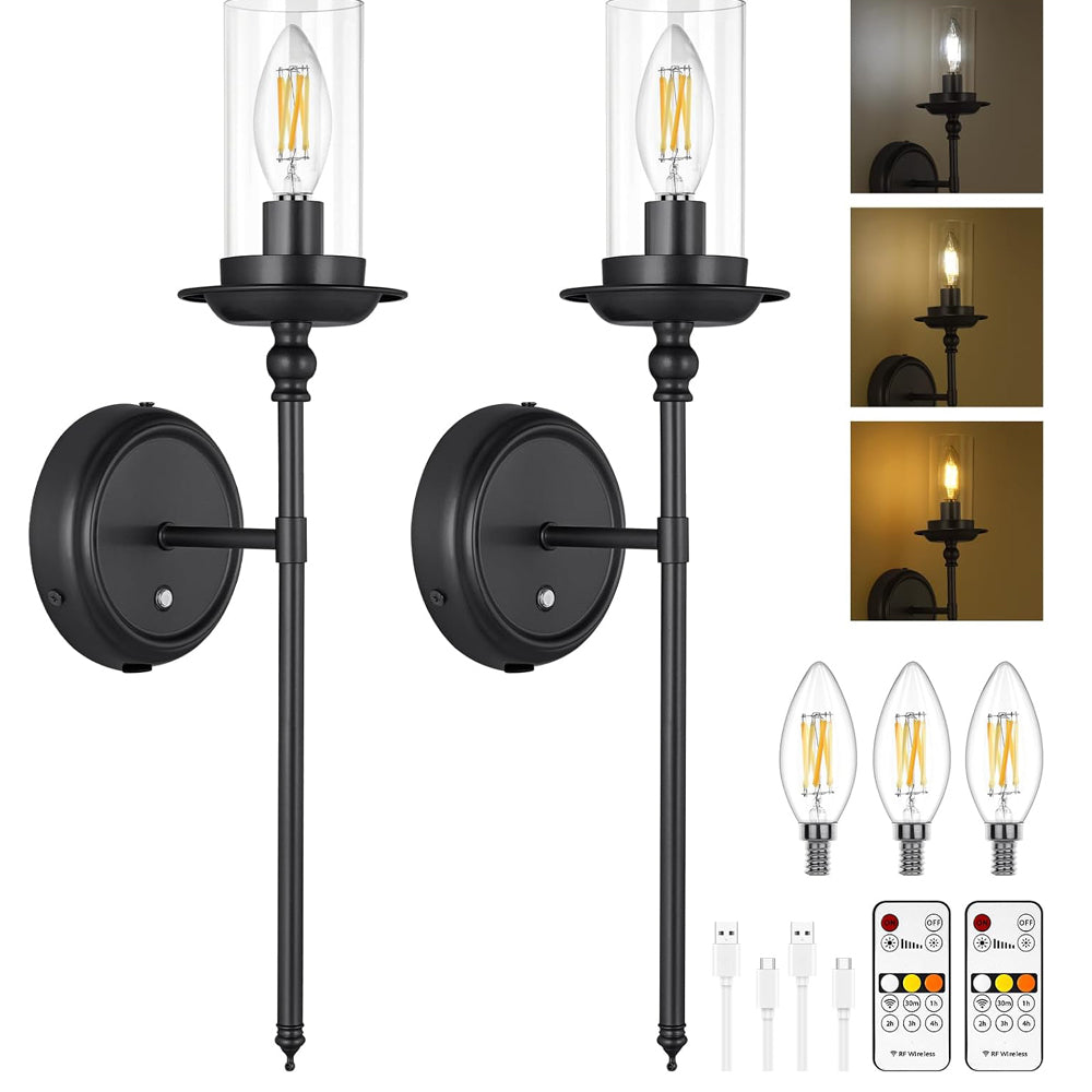 Rechargeable Battery Wall Sconce Set of 2 with Remote