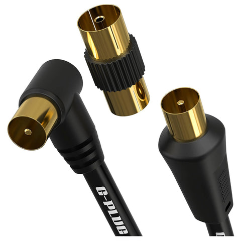 5m TV Aerial Cable with Right Angle Plug + Adapter