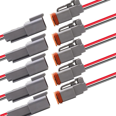 HISports 8-Pin DT Connector Kit, Waterproof DT Electrical Wire Connector 8 Pin Way Sealed Gray Male and Female Auto Waterproof Electrical Wire Connector Plug, for Motorcycle, Scooter, Car, 5 Sets