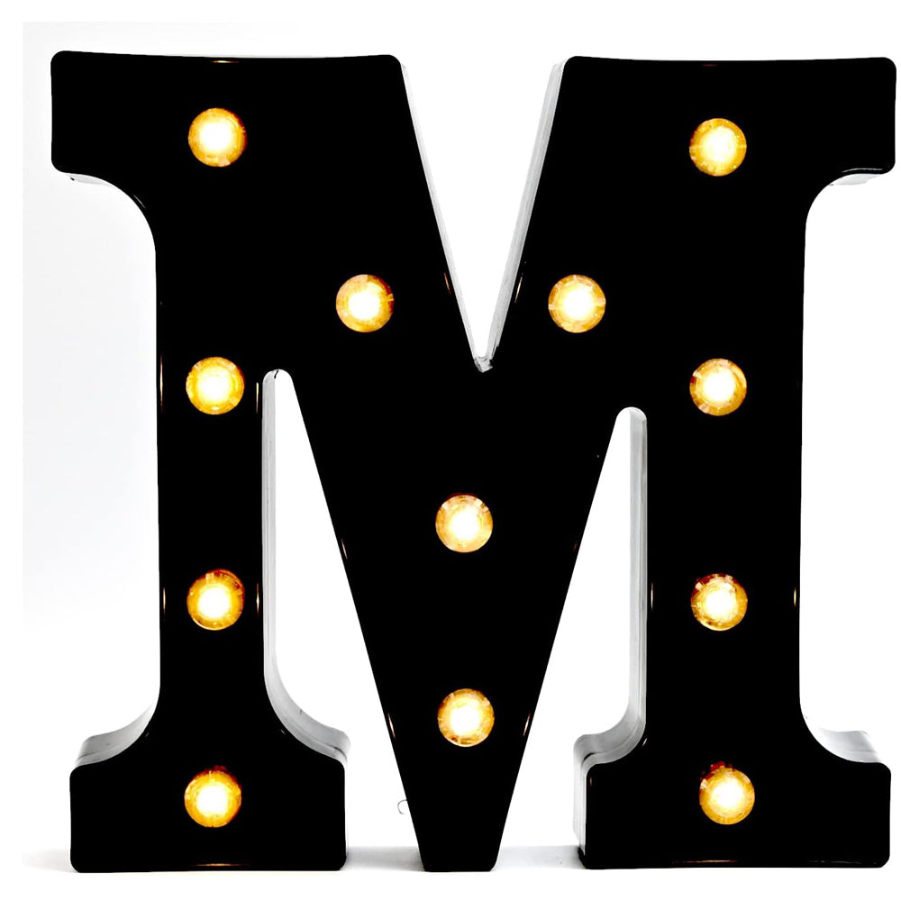Black Alphabet Marquee Letters LED 26 Alphabet Light Up Letters with Diamond Bulb Battery Powered Led Letter for Wedding Birthday Christmas Home Bar Decoration Party Night Light (Black Letter M)