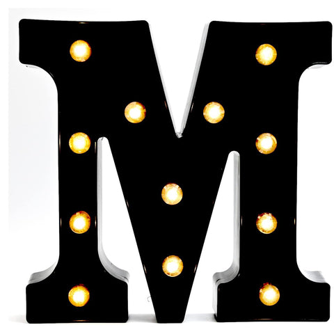 Black Alphabet Marquee Letters LED 26 Alphabet Light Up Letters with Diamond Bulb Battery Powered Led Letter for Wedding Birthday Christmas Home Bar Decoration Party Night Light (Black Letter M)