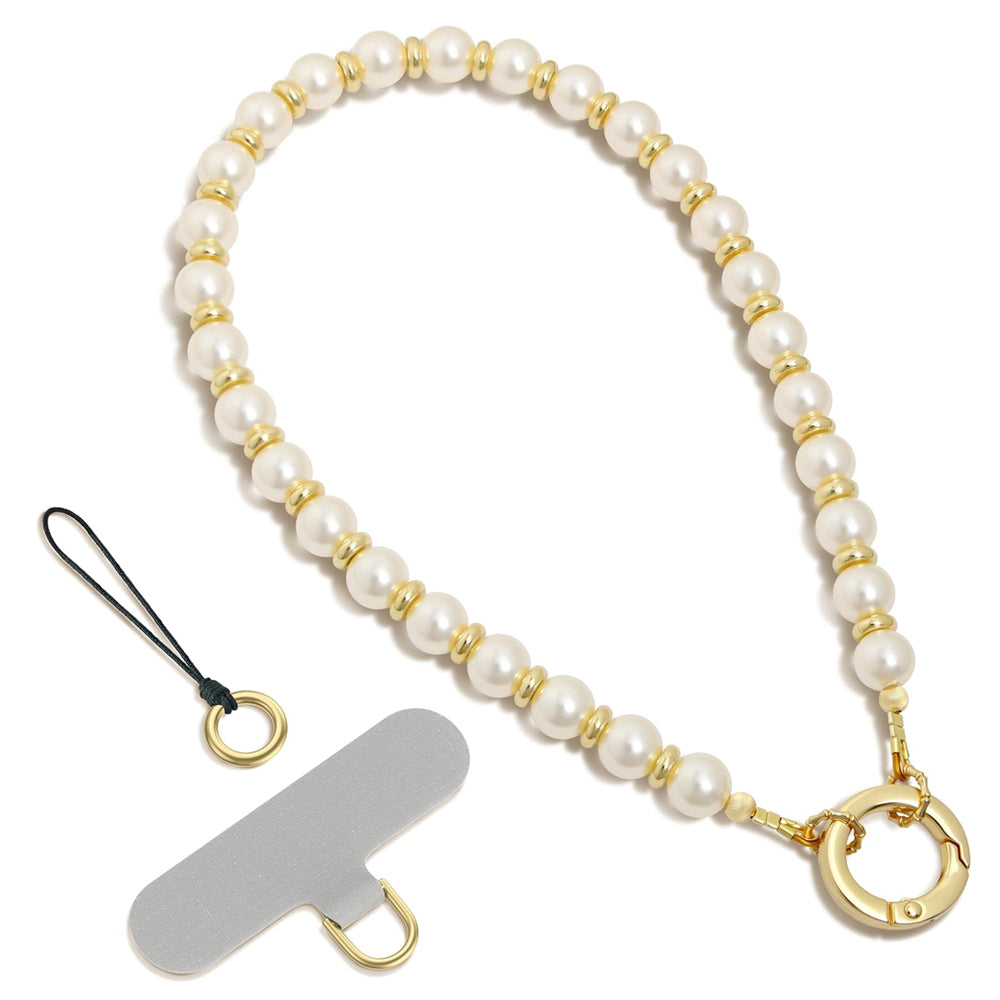 Pearl Gold Beaded Phone Charm Strap