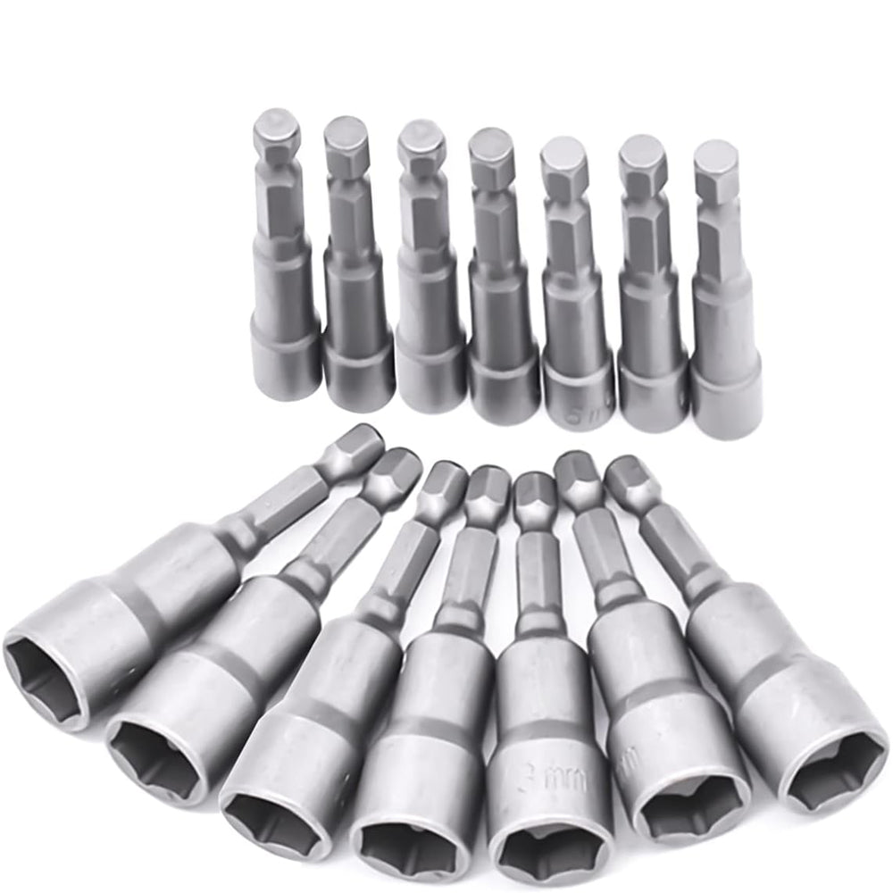 14 Pcs Magnetic Hexagon Socket, 6-19mm Hex Shank Magnetic Nut Setter Driver, Hex Drill Bits,1/4 Inch Magnetic Drill Bit Set, Used to Electric Screwdriver Handle Tools