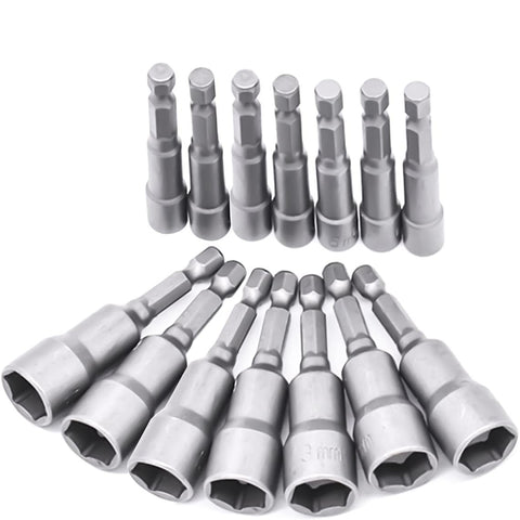 14 Pcs Magnetic Hexagon Socket, 6-19mm Hex Shank Magnetic Nut Setter Driver, Hex Drill Bits,1/4 Inch Magnetic Drill Bit Set, Used to Electric Screwdriver Handle Tools