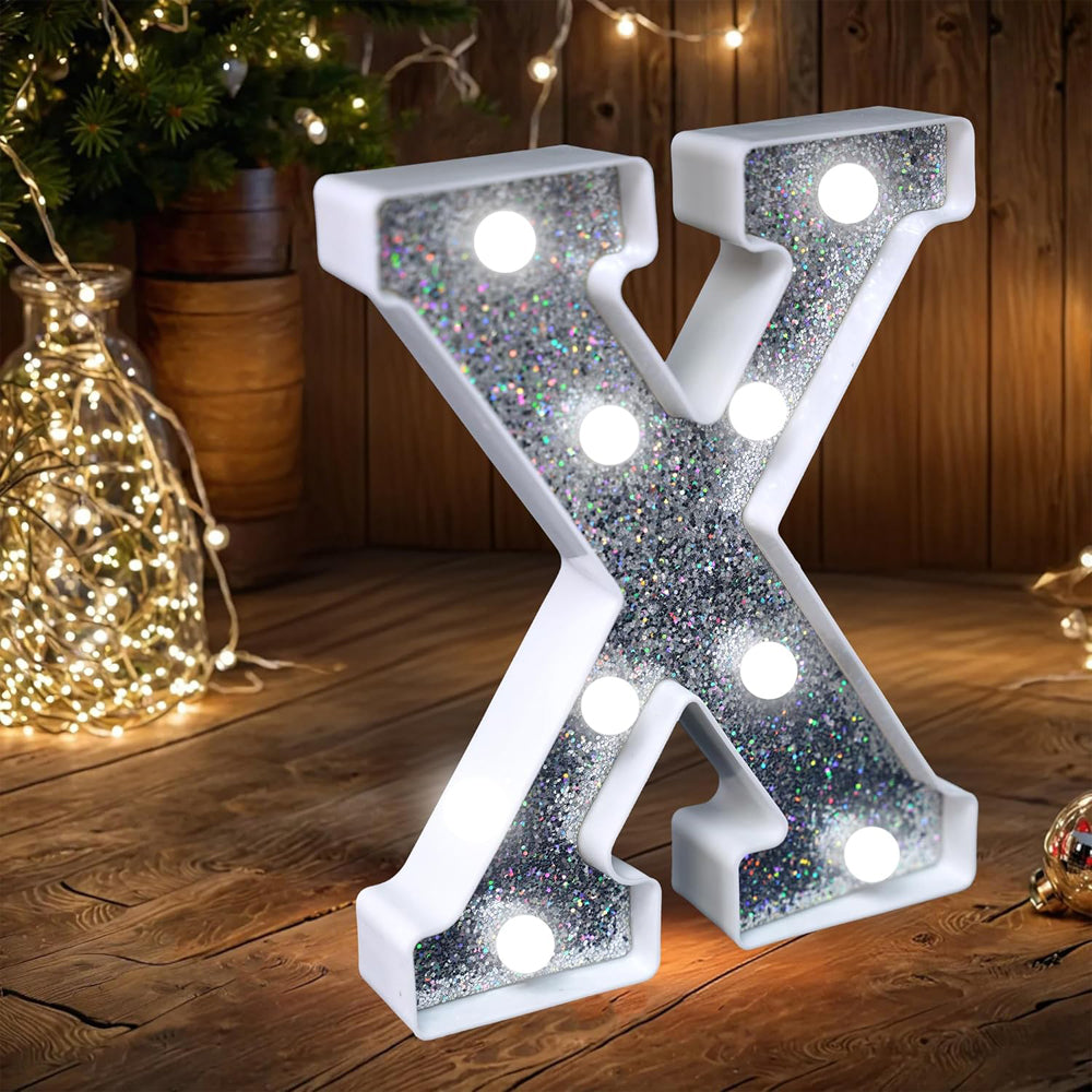 LED Marquee Letter Lights, Light Up Silver Glitter Letters Sign Battery Powered Night Light for Birthday Party Wedding Home Decoration Baby Shower
