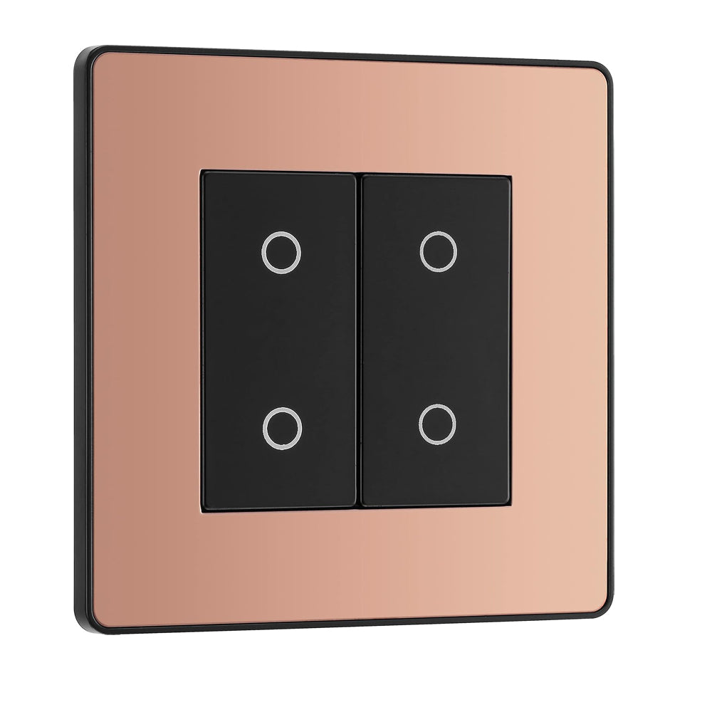 BG Electrical Double Slave/Secondary Touch Dimmer Wall Light Switch, 2-Way, Trailing Edge, Screwless Front Plate, Evolve, Polished Copper, 200W, PCDCPTDS2B