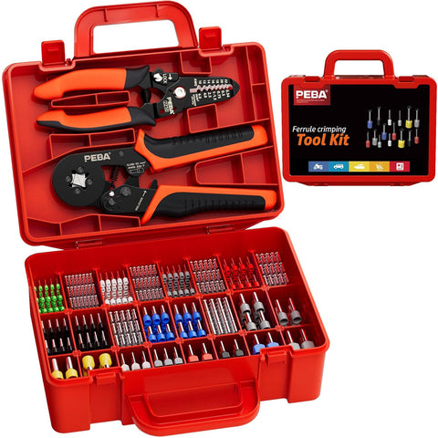 Ferrule Crimping Tool Kit, Square Pliers 0.25-10 mm², 24 Sizes Ferrules & Wire Stripper for Electrical Wiring/DIY Terminals | Self-Adjusting Ratchet Crimper - Copper Ferrule Kit