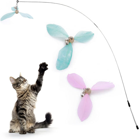 Cobee Interactive Cat Wand with Feather Refills (Blue+Pink)