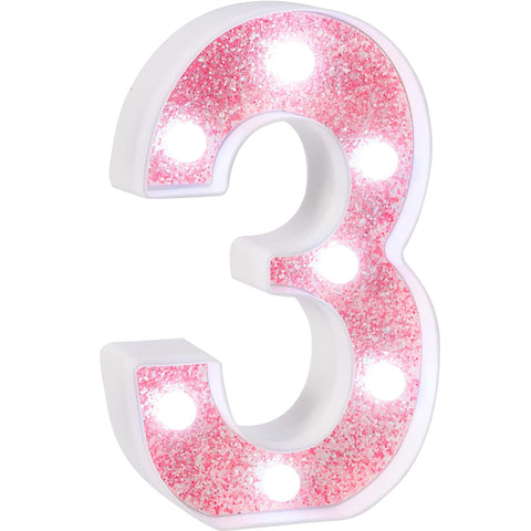Pink Glitter LED Marquee Number 3 Light