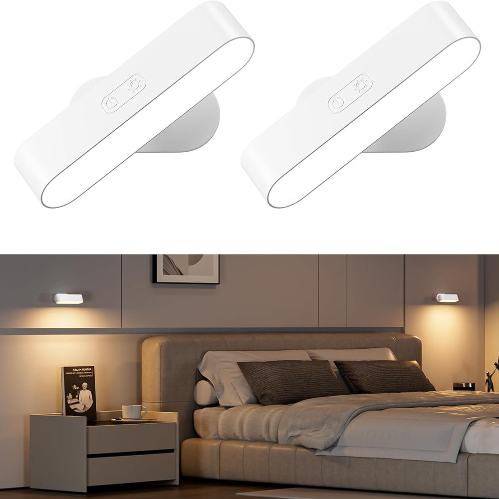 Battery Operated Wall Lights, Wireless LED Wall Sconce Set of Two, Rechargeable Wall Sconces for Living Room, 5 Colors Dimmable Wall Lamps for Bedroom, White 2 Pack