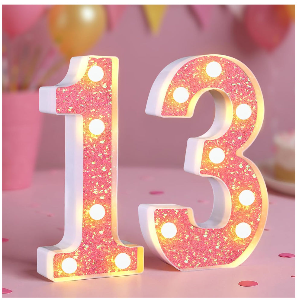 13th Birthday Decorations LED Light Up Numbers, Pink Marquee Number Lights for Girls, Light 13 Sign for Birthday Party Backdrop Anniversary Home Decor