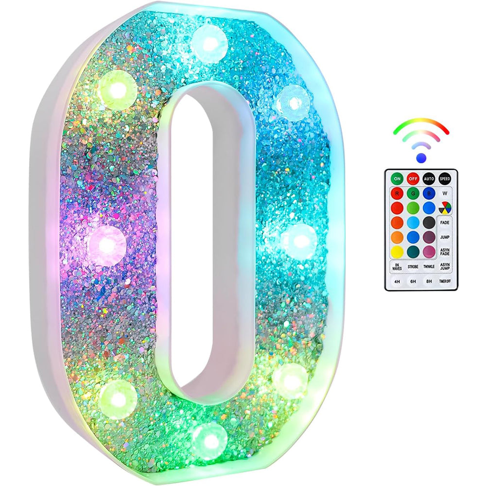 O Style Color Changing LED Letter Light, Glitter Marquee Lamp with 18 Colors, Remote Controlled, Battery Powered Decorative Letter Light for Party, Wedding, Birthday and Home Decor