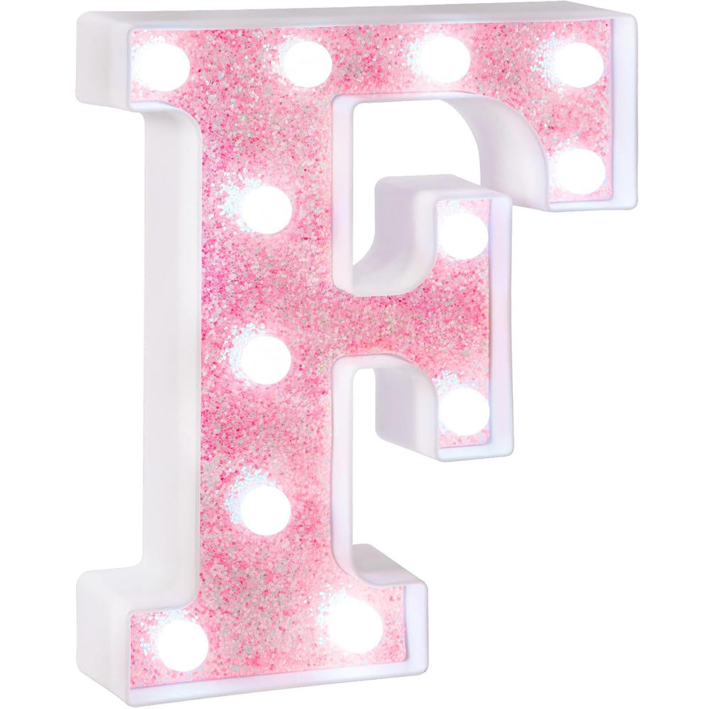 Pink Glitter LED Marquee Letter F Light