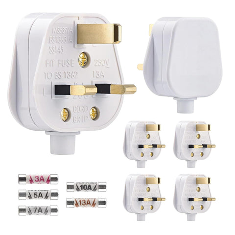 3 Pin Plug UK 13A Fused Mains Plug White