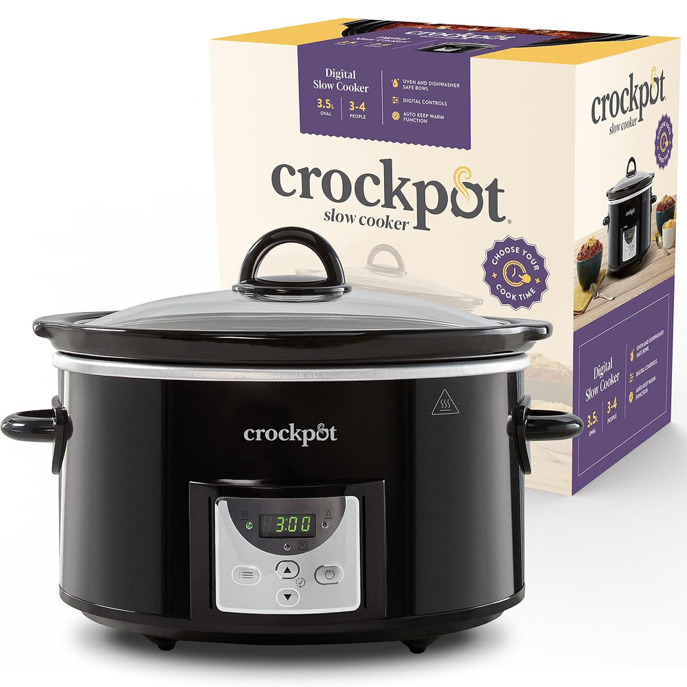 Crockpot Digital Slow Cooker 3.5L for 3-4 People – Programmable Timer, Black, UK 3-Pin Plug – Easy & Convenient Cooking