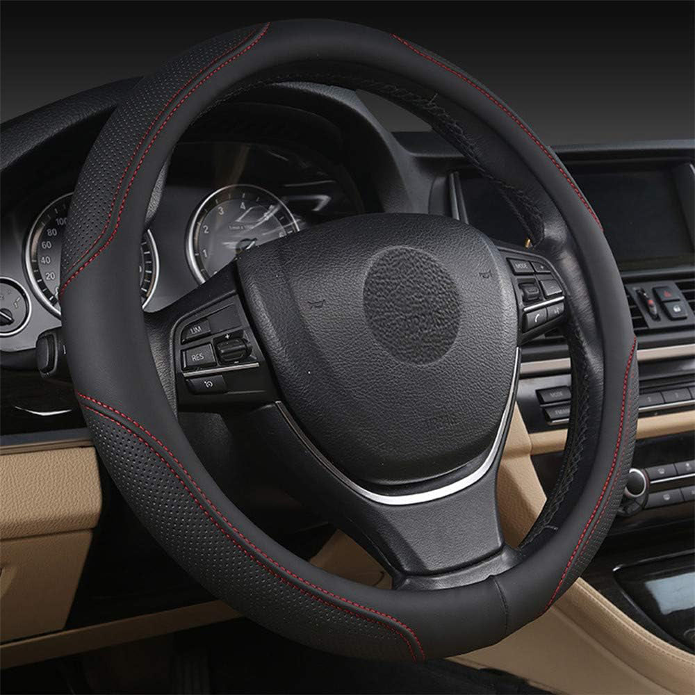 Car Steering Wheel Cover Soft Microfiber Anti-Slip Black Red