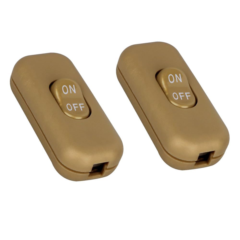 Helunsi Inline Switch 2 Pcs, Lamp Cord Button Torpedo Switch, Light Brown Rated 6A 250V ON OFF Electrical Wire Appliance Rocker Switches, Repair Replacement Control Power Cable Plug Desk Table Light