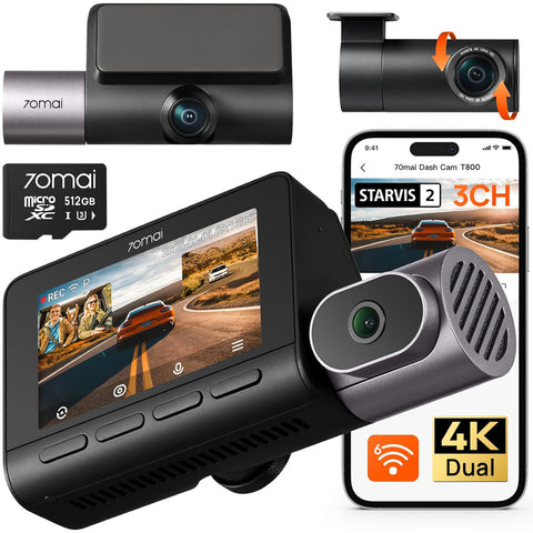 70mai T800 4K Triple Channel Dash Cam with Night Vision