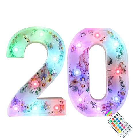 Unicorn LED Number Lights 20 Color Changing Remote