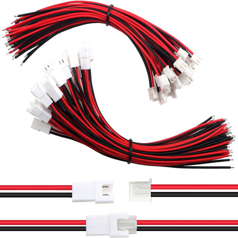 Lyeteung 30 Pairs Mini Micro JST-XH 2.54 Plug Connector, JST 2 Pin Micro Electrical Male and Female Connector Plug Wire Cable, with 150mm 22AWG Wire (Black Red)