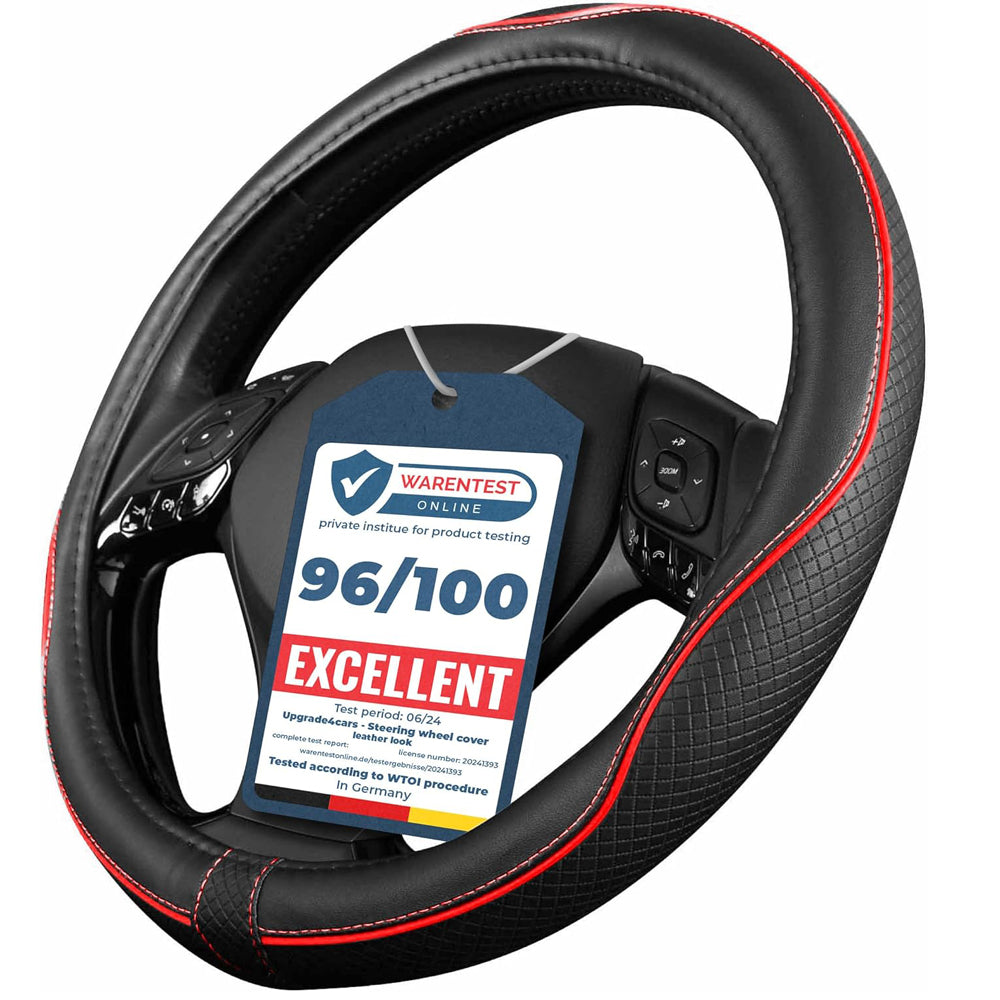 Upgrade4cars Red Black Leather Look Steering Wheel Cover